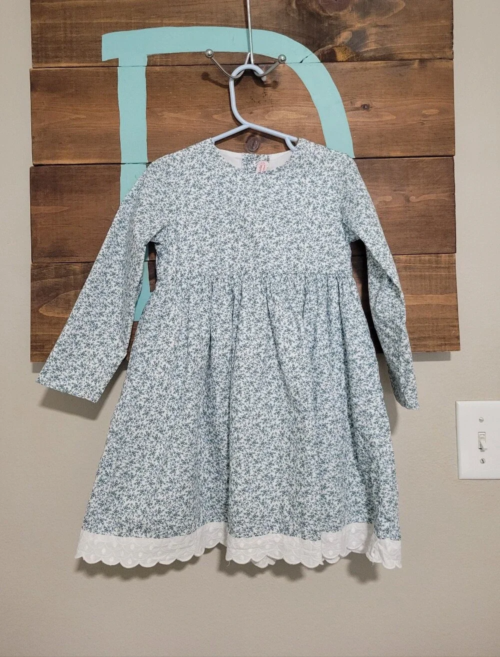 La Coqueta Blue Ditzy Floral Prairie Long Sleeve Scallop Hem Dress 5y - Picture 1 of 8